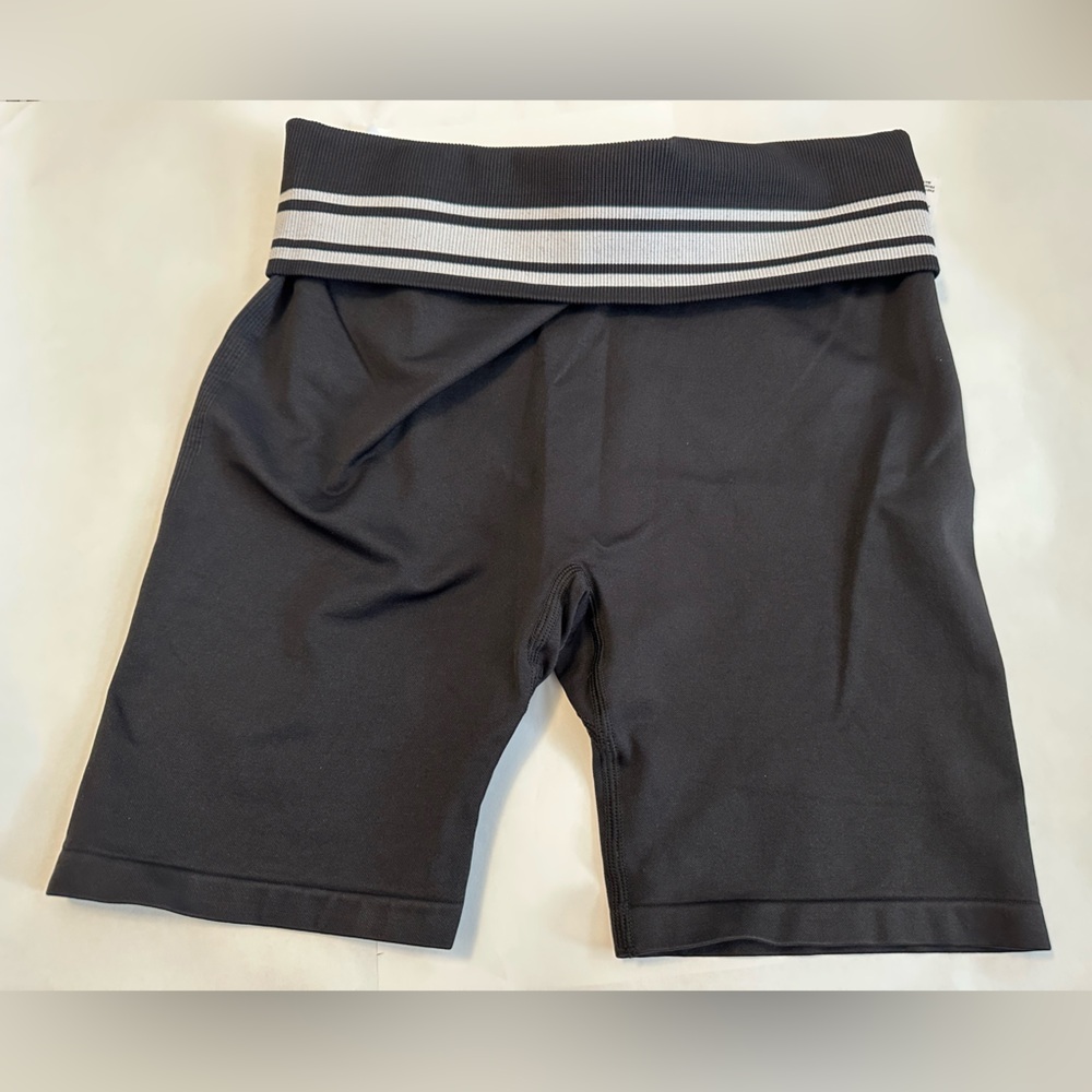 Pink Black Striped Waistband Legging Shorts